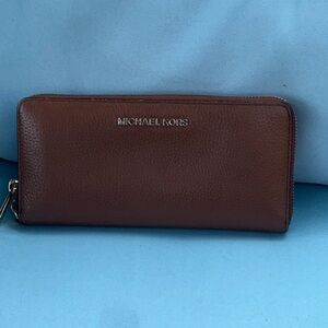 Michael Kors Chocolate Leather Zip Wallet